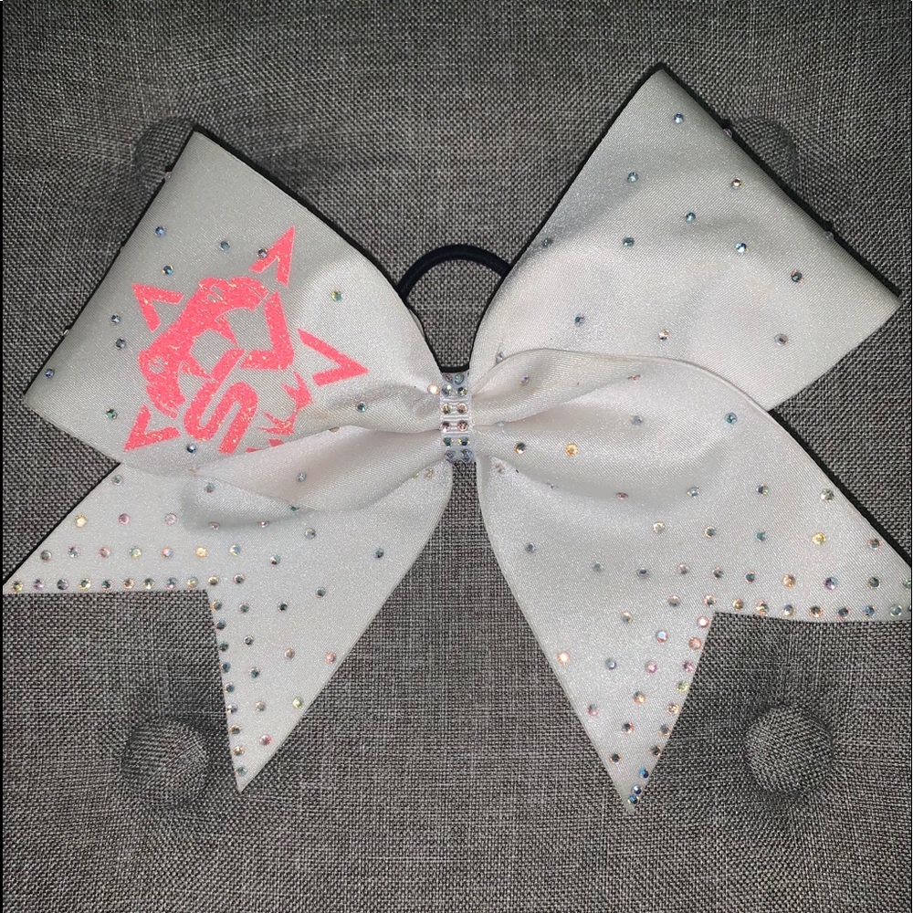 White Cheer bow with Rhinestones